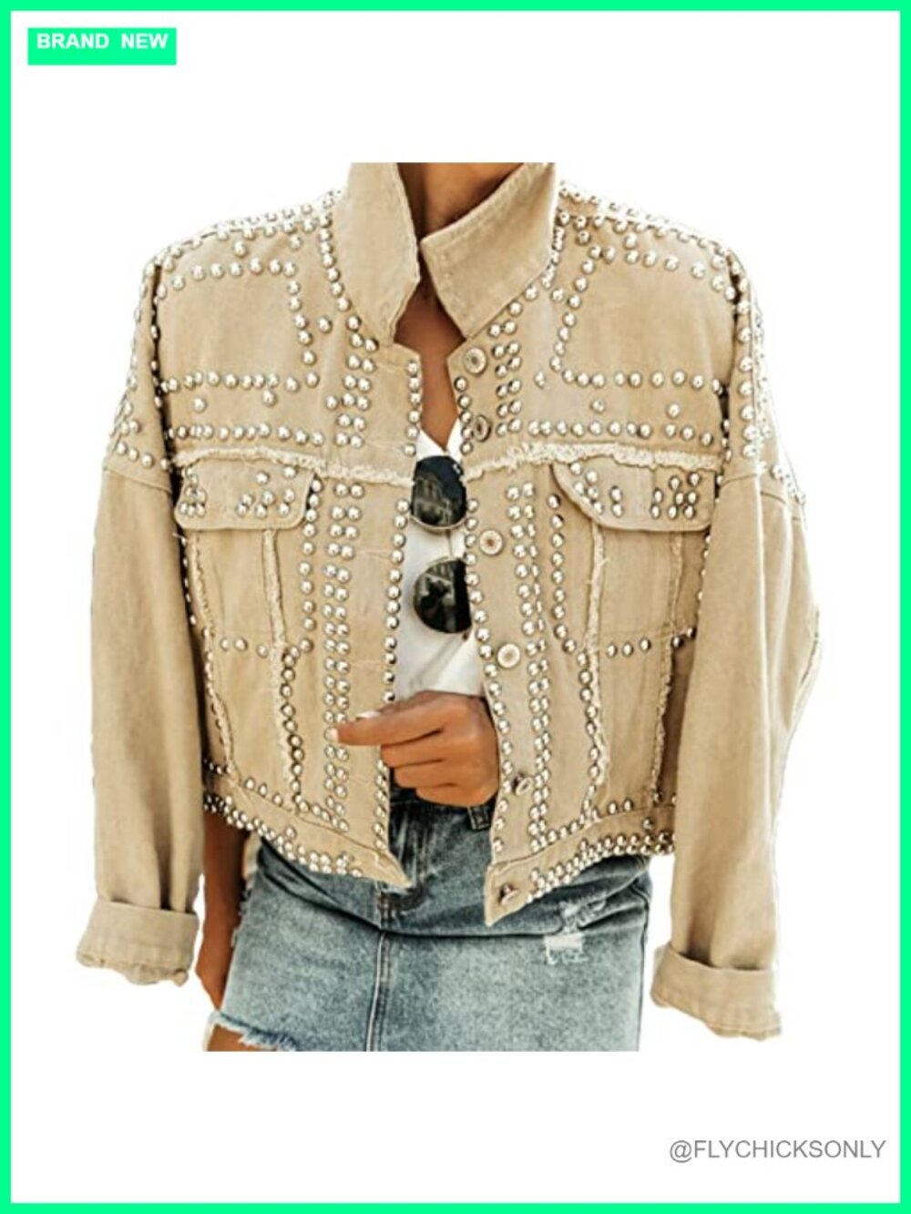Women's Crop Fringe Denim Jacket Studded Western Trucker